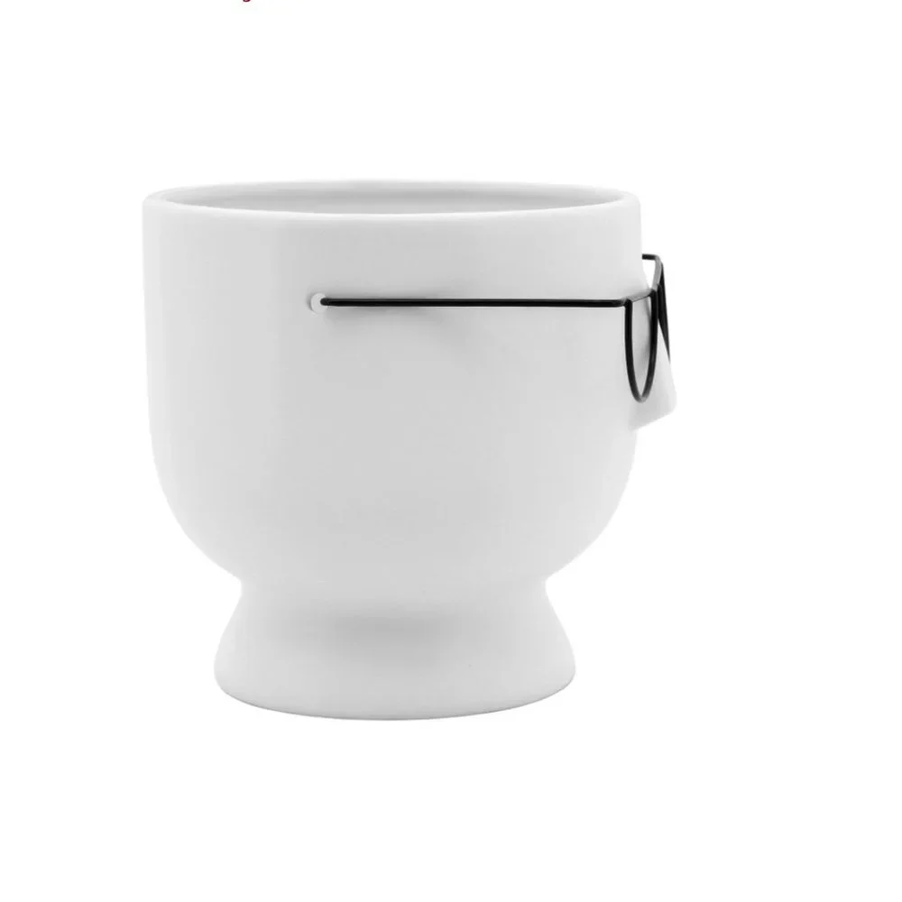 Face with glasses 6in ceramic planter white
